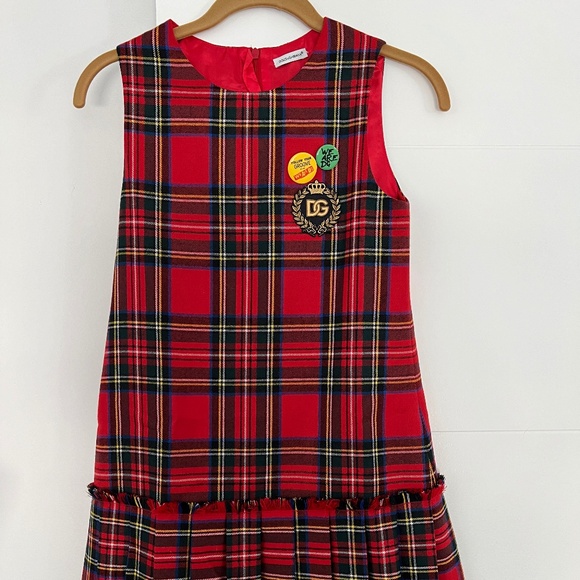 Dolce & Gabbana Girls Red Check Wool Plaid Dress School Party Designer
